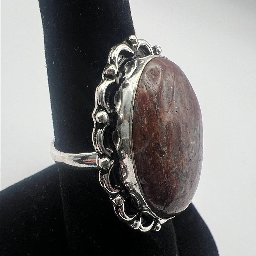 Brown Jasper Oval Silver Overlay Statement Ring S… - image 4